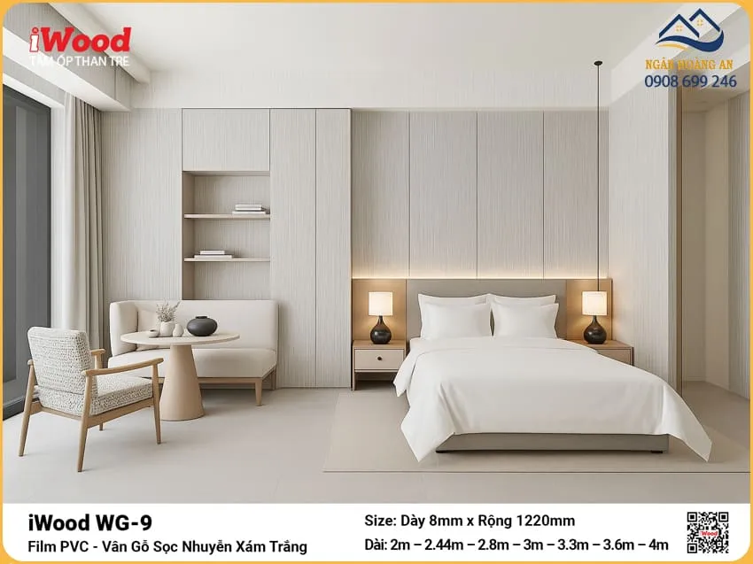 Tấm Than Tre Ốp Tường Trần Vân Gỗ Xám Trắng iWood WG-9