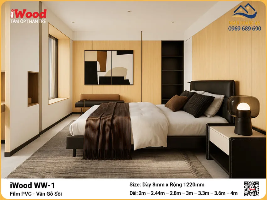 Tấm Ốp Sợi Than Tre Vân Gỗ Sồi Trắng White Oak iWood WW-1