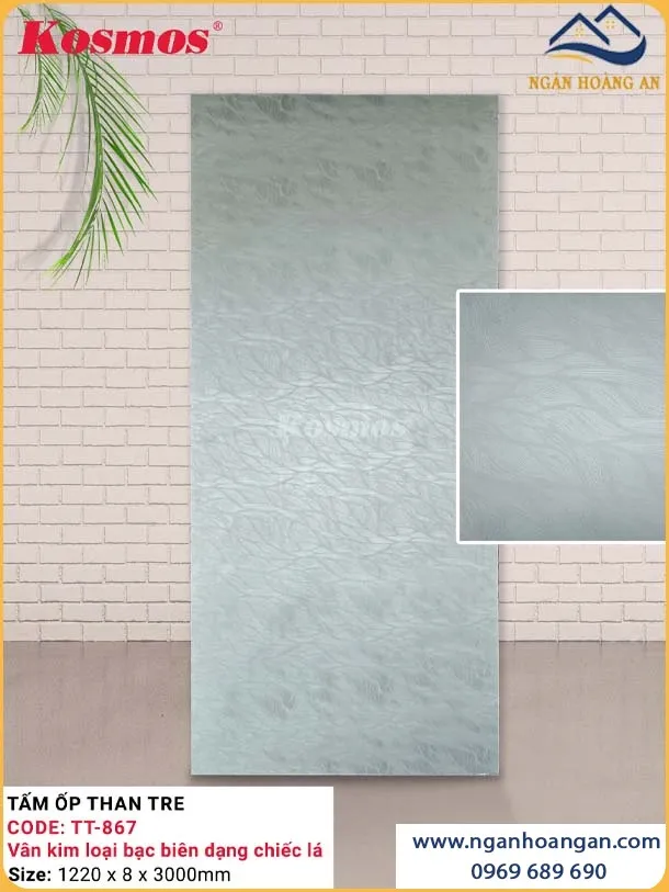 Tấm Ốp Than Tre Kim Loại Bạc Biên Dạng Chiếc Lá Kosmos TT-867