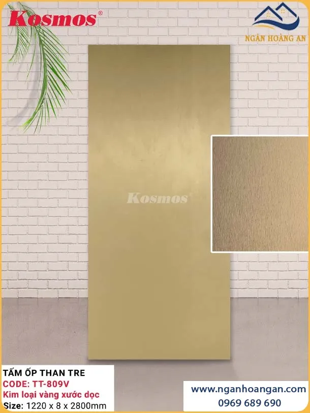 Tấm Ốp Than Tre Kosmos Kim Loại Vàng Xước Dọc TT-809 