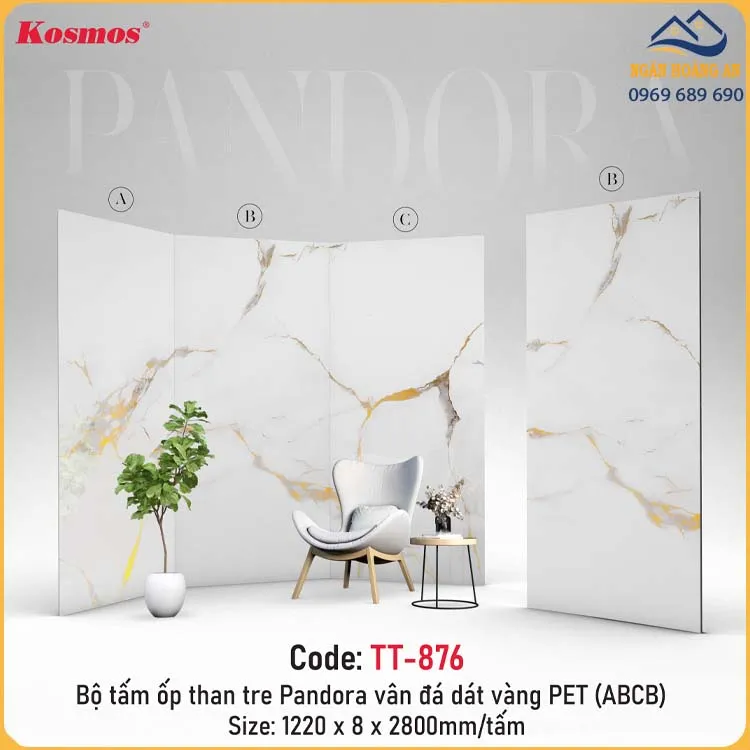 Tấm Ốp Than Tre Pandora Vân Đá Dát Vàng PET Kosmos TT-876