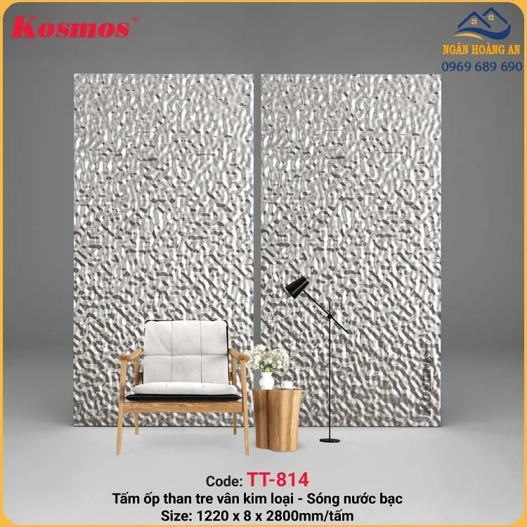 Tấm Ốp Than Tre Sóng Nước PET Bạc Kosmos TT-814