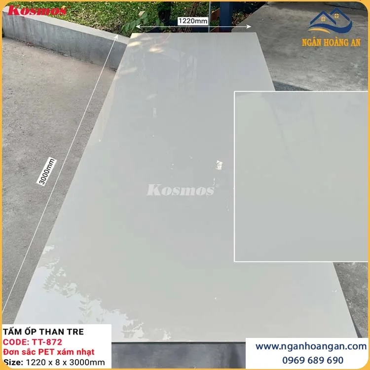 Tấm Ốp Tường Than Tre Vân Đơn Sắc PET Xám Nhạt Kosmos TT-872