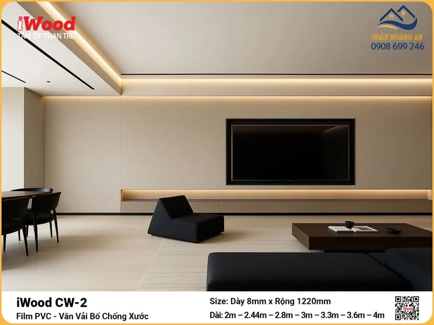 Tấm Ốp Sợi Than Tre Vải Bố Xám Nhạt iWood CW-2