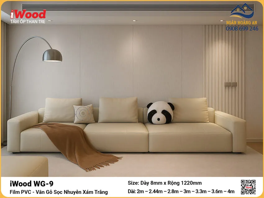 Tấm Than Tre Ốp Tường Trần Vân Gỗ Xám Trắng iWood WG-9