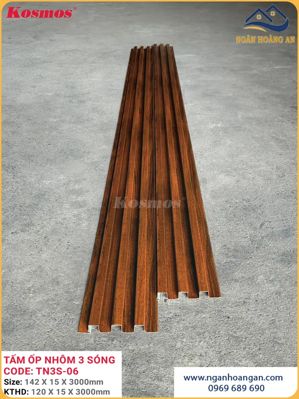 Trần Lam Sóng Nhôm Vân Gỗ Kosmos TN3S-06 Nâu Đỏ