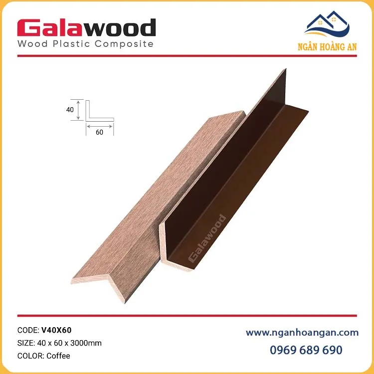 Nẹp Chữ V Gỗ Nhựa Ngoài Trời Galawood V40X60 Coffee