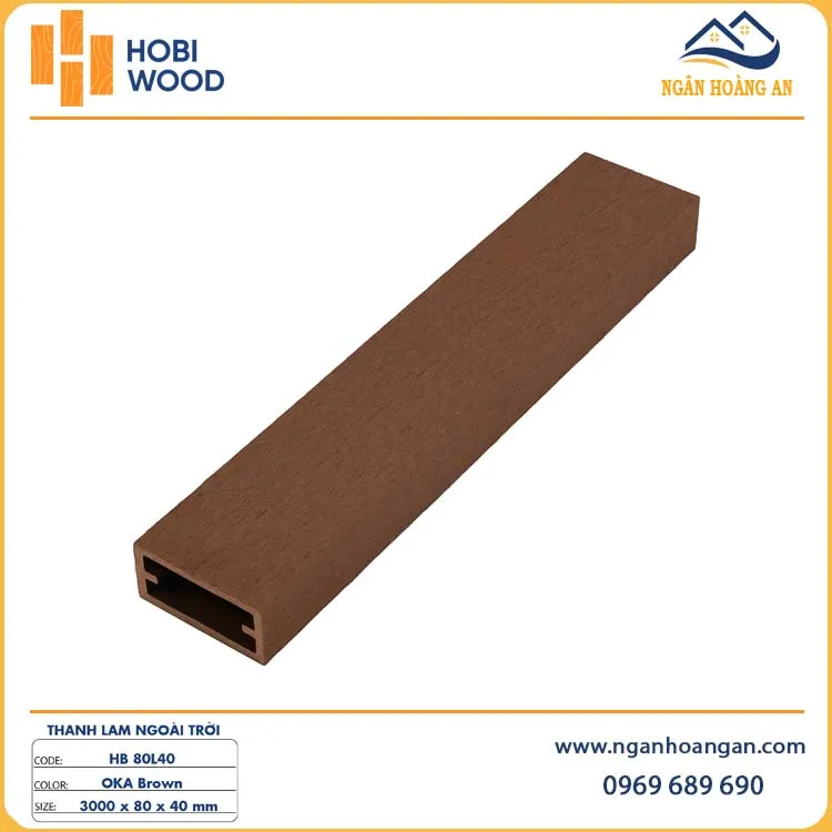Lam Hộp Che Nắng Gỗ Nhựa Ngoài Trời Hobiwood HB80L40 Oka Brown