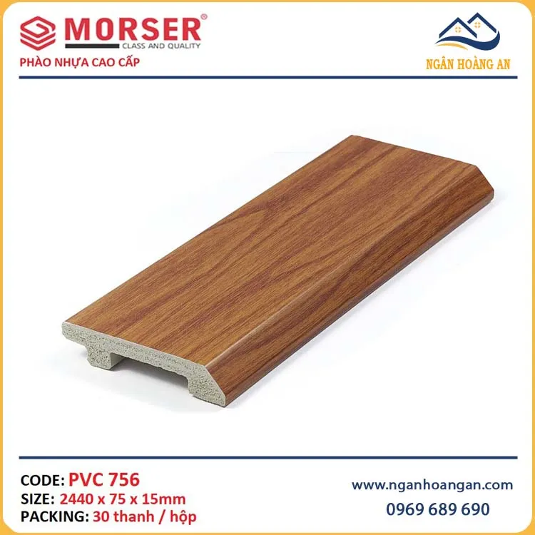 Len Chân Tường Nhựa Giả Gỗ Morser PVC756 Cao 75mm