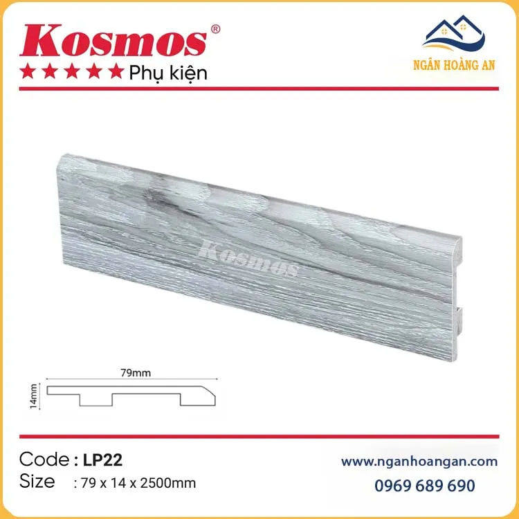 Len Chân Tường Nhựa PVC Giả Gỗ Kosmso LP22 Cao 79mm
