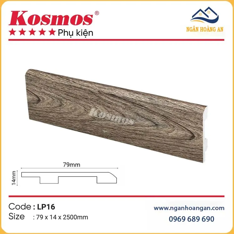 Len Chân Tường Nhựa PVC Giả Gỗ Kosmos LP16 Cao 79mm