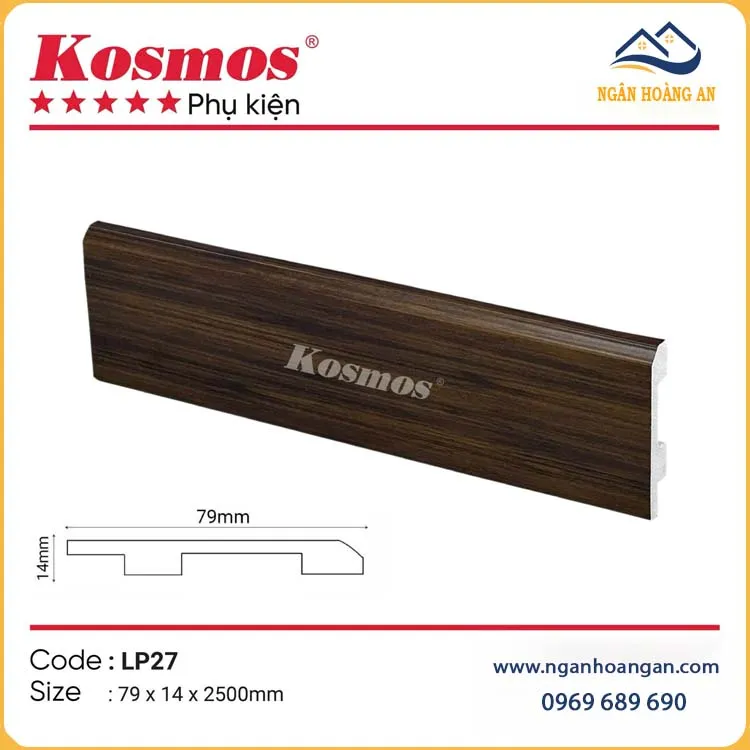 Len Chân Tường Nhựa PVC Giả Gỗ Kosmos LP27 Cao 79mm