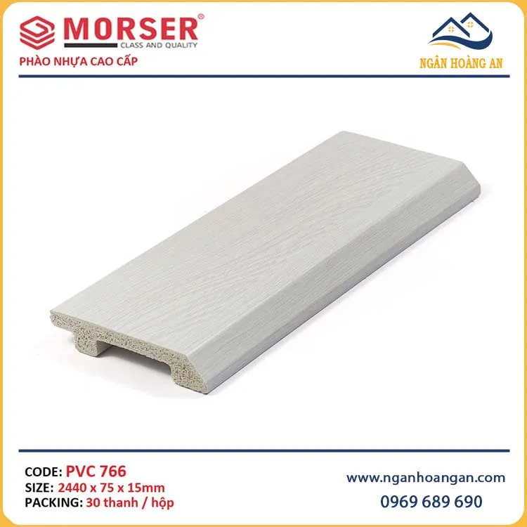 Len Chân Tường Nhựa PVC Giả Gỗ Màu Trắng Morser PVC766 Cao 75mm