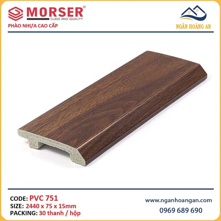 Len Chân Tường Nhựa PVC Giả Gỗ Morser PVC751 Cao 75mm