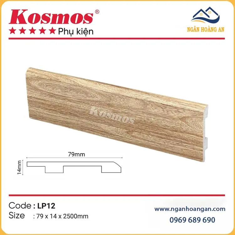 Len Nhựa Chân Tường Giả Vân Gỗ Kosmos LP12 Cao 79mm