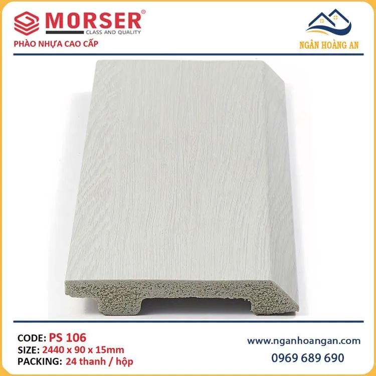 Len Nhựa Chân Tường Màu Trắng Giả Gỗ Morser PS106 Cao 90mm