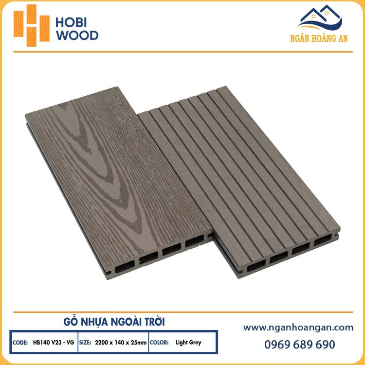 Lót Sàn Gỗ Nhựa Ngoài Trời Hobiwood HB140V25-VG Light Grey
