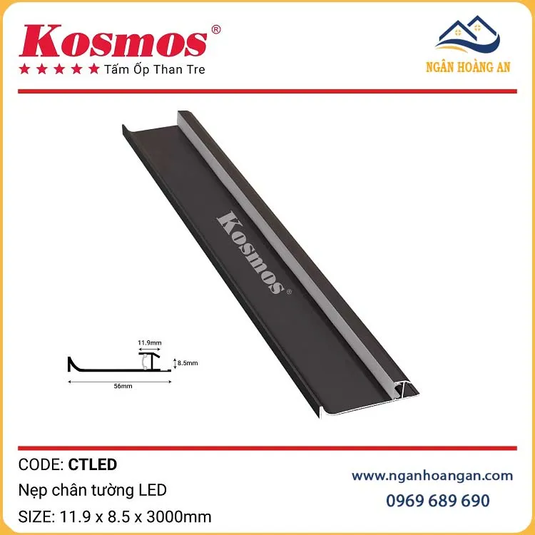 Nẹp Chân Tường LED Tấm Ốp Than Tre Kosmos CTLED Đen Nẹp Chân Tường LED Tấm Ốp Than Tre Kosmos CTLED Đen