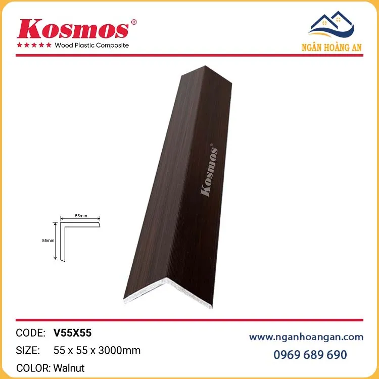 Nẹp Chữ V 2 Da Gỗ Nhựa Ngoài Trời Kosmos V55X55 Walnut