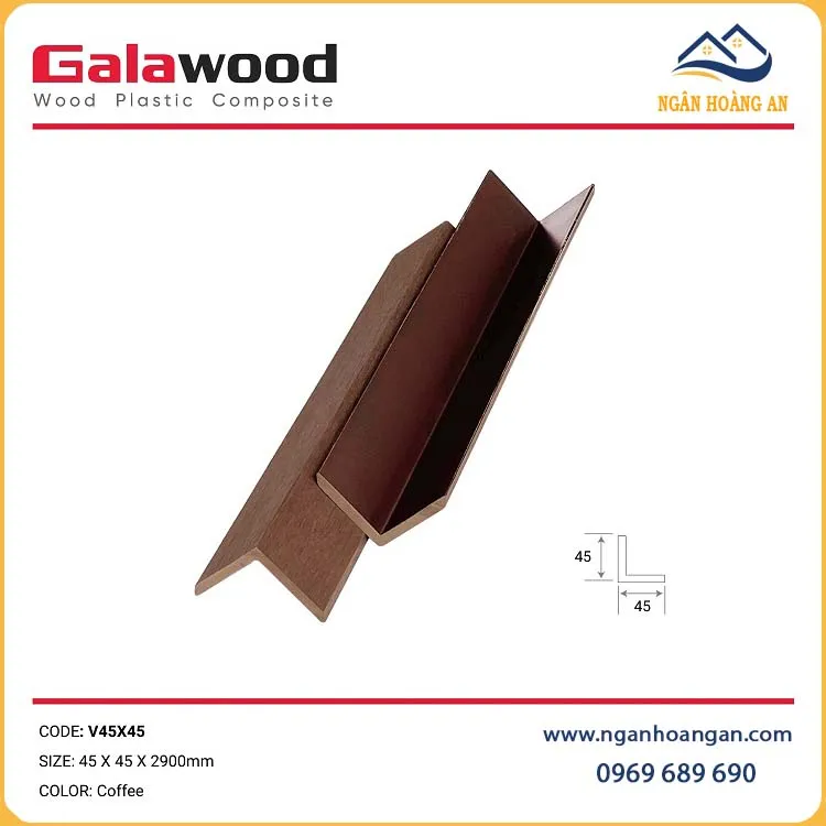 Nẹp Chữ V Gỗ Nhựa Ngoài Trời Galawood V45X45 Coffee