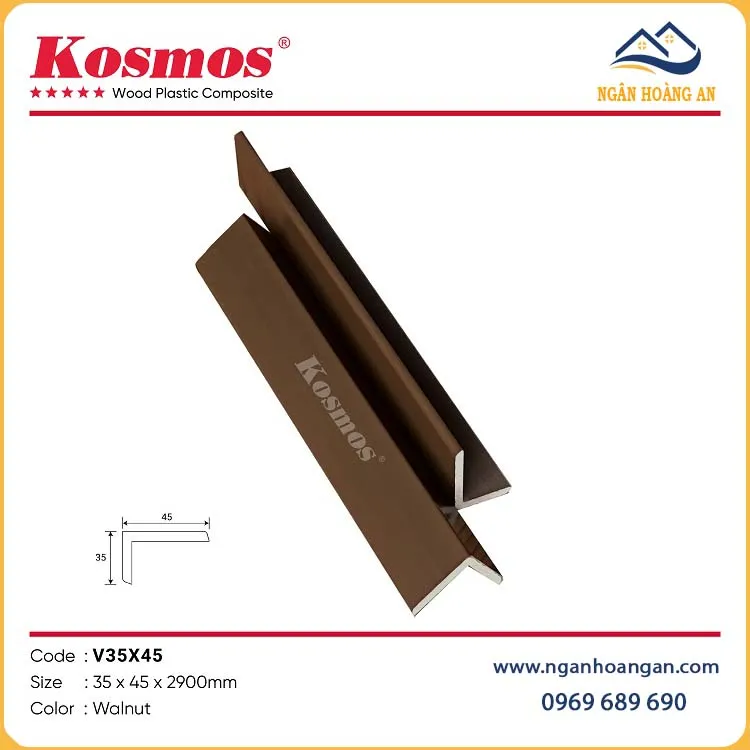 Nẹp Chữ V Gỗ Nhựa Ngoài Trời Kosmos Phủ ASA V35X45 Walnut