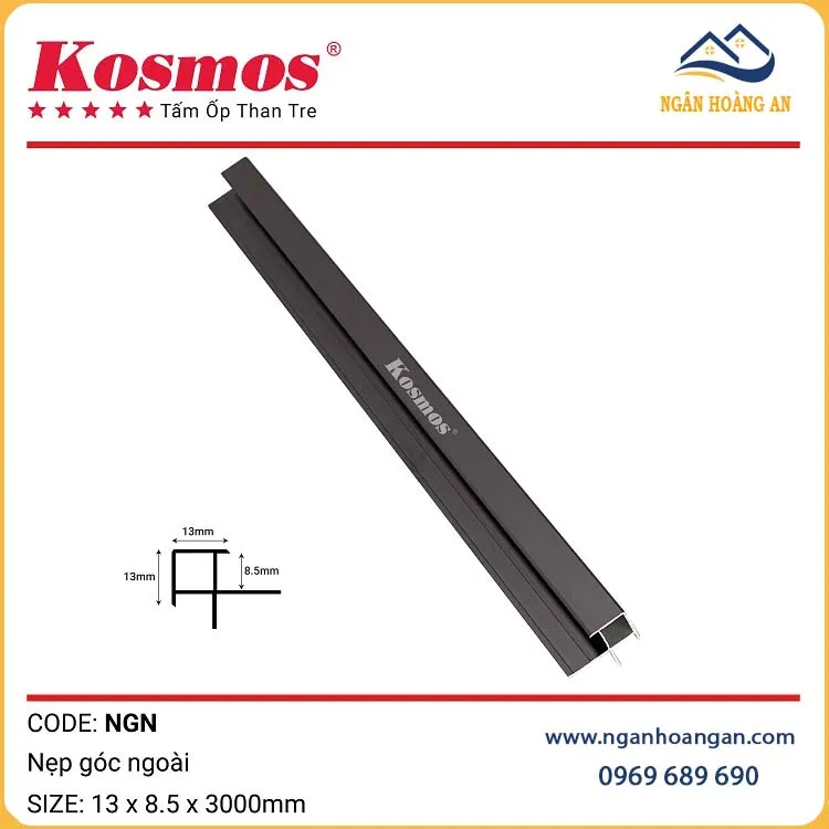 Nẹp Góc Ngoài Tấm Ốp Than Tre Kosmos Màu Đen