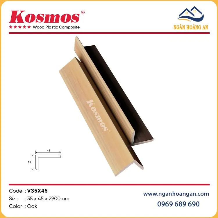 Nẹp Góc V Gỗ Nhựa Ngoài Trời Kosmos Phủ ASA V35X45 Oak