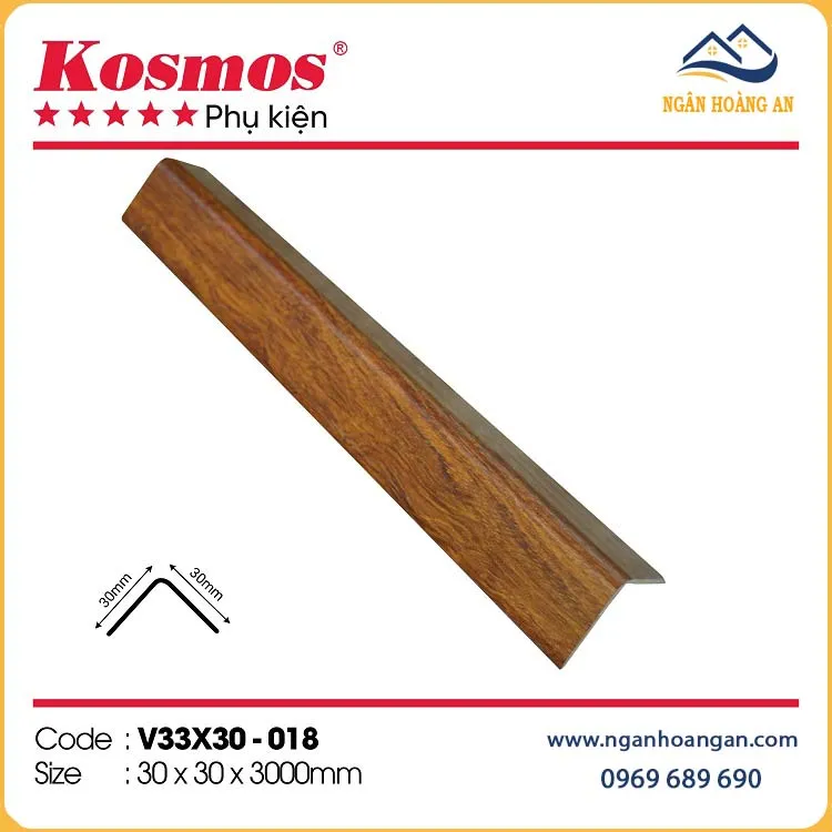 Nẹp Góc V Nhựa Giả Vân Gỗ Kosmos V33x30-018