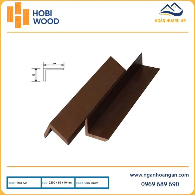 Nẹp Góc V60x40 Gỗ Nhựa Ngoài Trời Hobiwood HB60G40 Oka Brown