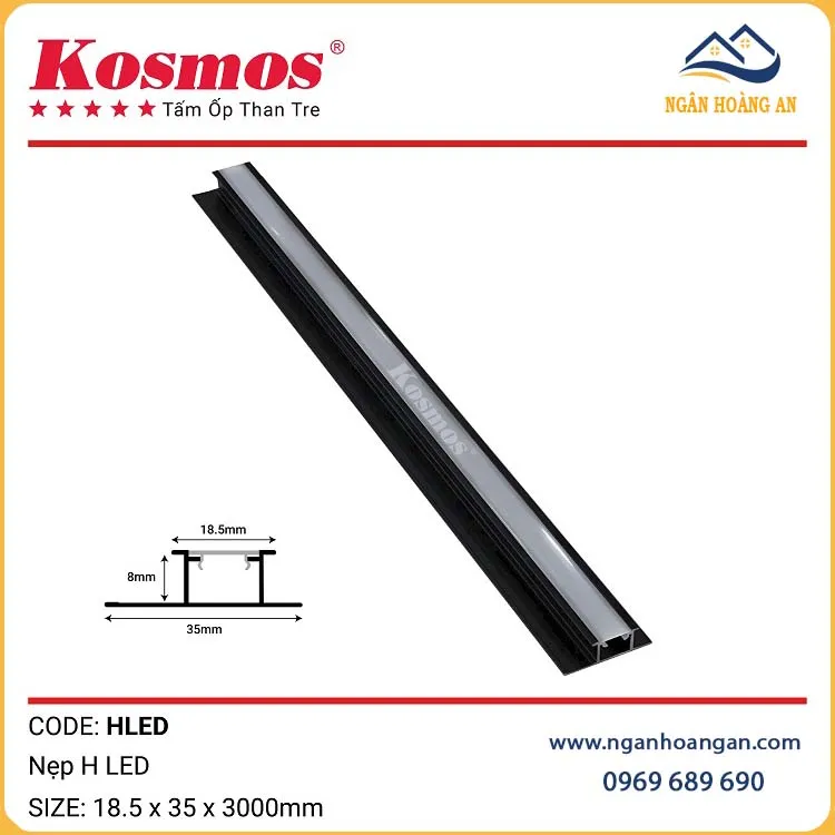 Nẹp H LED Nối Tấm Ốp Than Tre Kosmos HLED Đen Nẹp H LED Nối Tấm Ốp Than Tre Kosmos HLED Đen