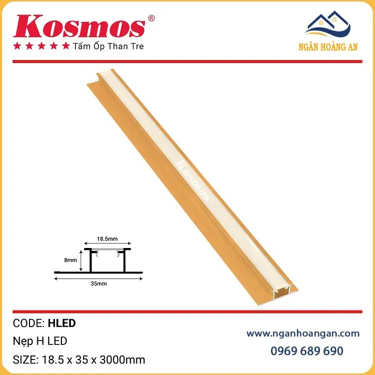 Nẹp H LED Nối Tấm Ốp Than Tre Kosmos HLED Vàng Nẹp H LED Nối Tấm Ốp Than Tre Kosmos HLED Vàng