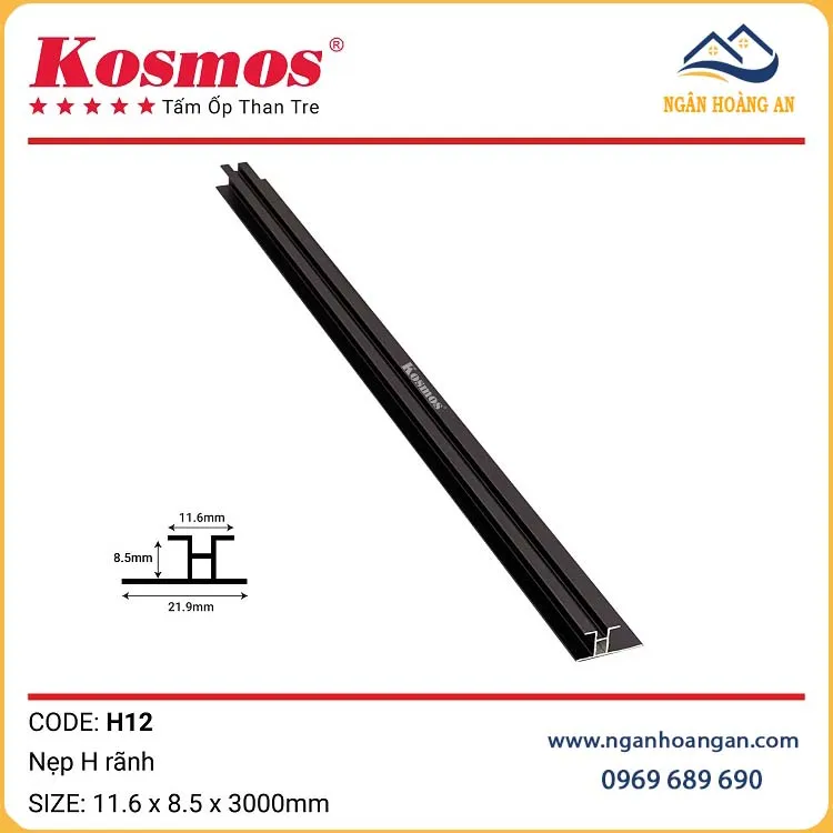 Nẹp H Rãnh Nối Tấm Ốp Than Tre Kosmos H12 Đen Nẹp H Rãnh Nối Tấm Ốp Than Tre Kosmos H12 Đen