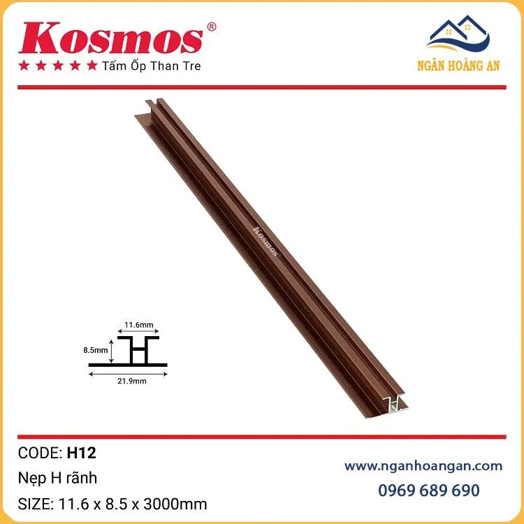Nẹp H Rãnh Nối Tấm Ốp Than Tre Kosmos H12 Sâm Panh