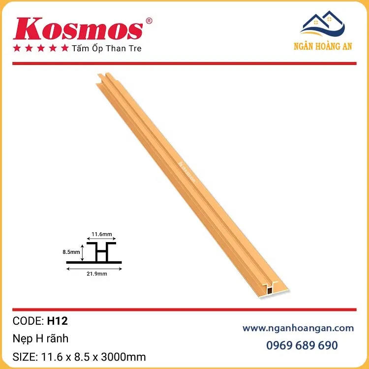 Nẹp H Rãnh Nối Tấm Ốp Than Tre Kosmos H12 Vàng