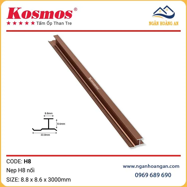 Nẹp H Rãnh Nối Tấm Ốp Than Tre Kosmos H8 Sâm Panh