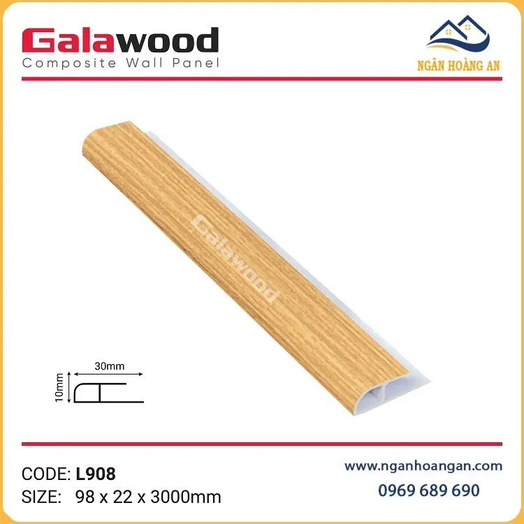 Nẹp Kết Thúc Tấm Ốp Tường Galawood L908 Nhựa Giả Gỗ