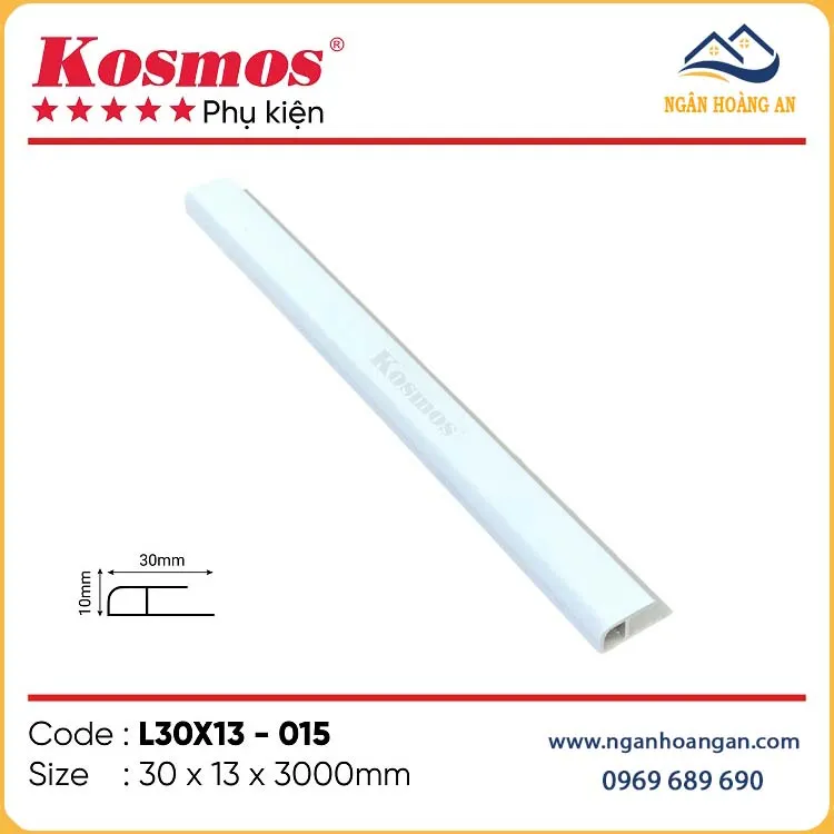 Nẹp Kết Thúc Tấm Ốp Tường Kosmos L30x13-015 Màu Trắng Trơn