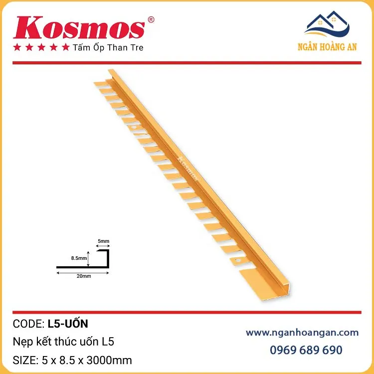 Nẹp Kết Thúc Uốn L5 Tấm Ốp Than Tre Kosmos Màu Vàng