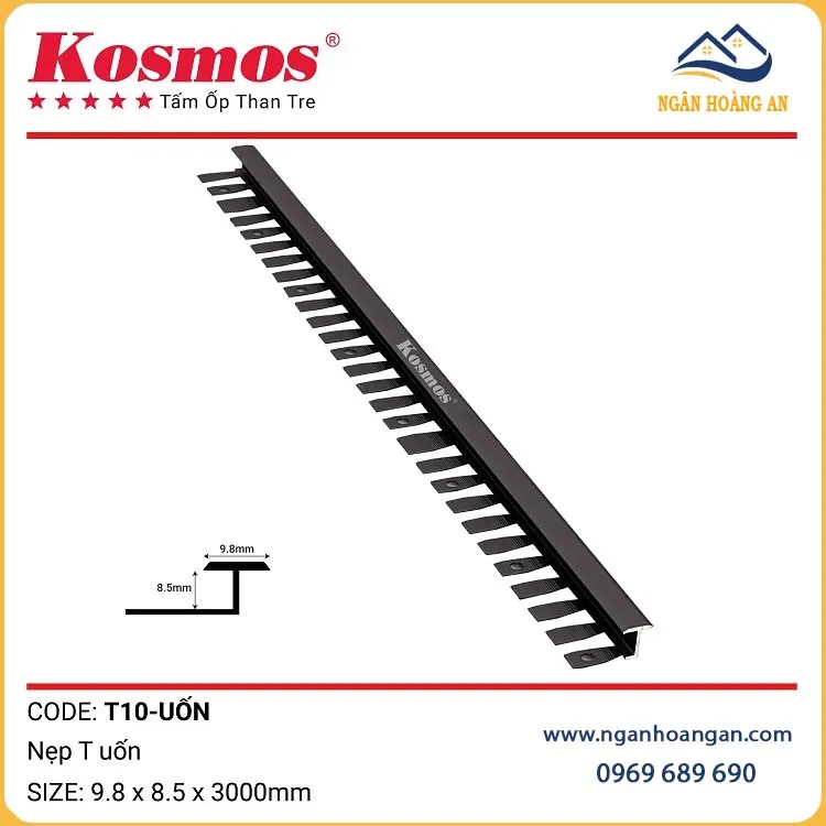 Nẹp T Uốn Tấm Ốp Than Tre Kosmos T10 Đen