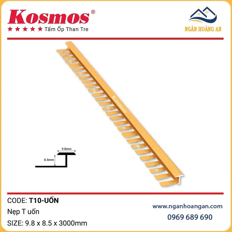 Nẹp T Uốn Tấm Ốp Than Tre Kosmos T10 Vàng