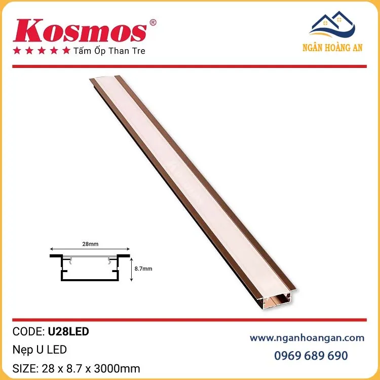 Nẹp U LED Tấm Ốp Than Tre Kosmos U28LED Sâm Panh