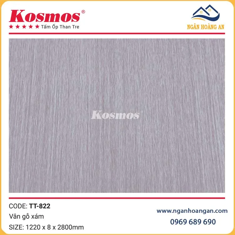 Tấm Ốp Đa Năng Sợi Than Tre Vân Gỗ Xám Kosmos TT-822