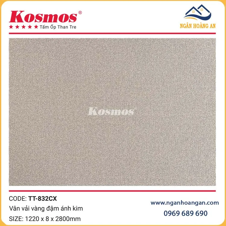 Tấm Ốp Đa Năng Sợi Than Tre Vân Vải Vàng Ánh Kim Kosmos TT-832CX