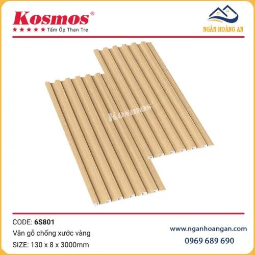 Tấm Ốp Lam Sóng Than Tre Kosmos Vân Gỗ Vàng 6S801