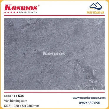Tấm Ốp Sợi Than Tre Kosmos TT-534 Vân Bê Tông Xám Dày 5mm