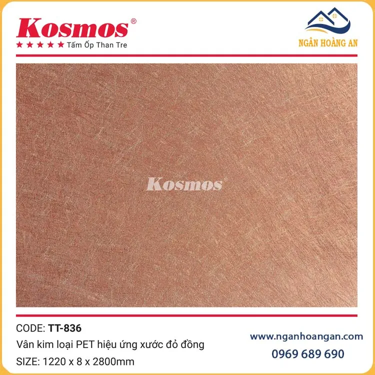 Tấm Ốp Sợi Than Tre Kosmos Vân Kim Loại PET Xước Đỏ Hồng TT-836 Tấm Ốp Sợi Than Tre Kosmos Vân Kim Loại PET Xước Đỏ Hồng TT-836