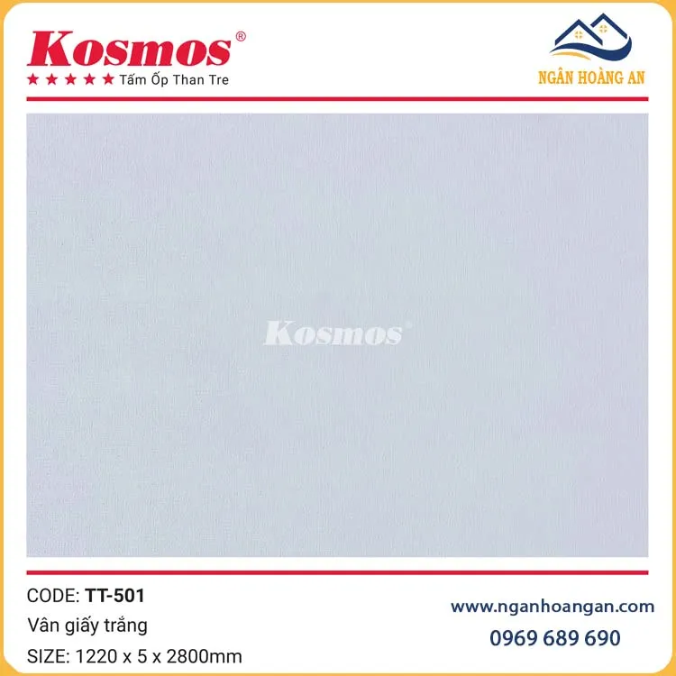 Tấm Ốp Sợi Than Tre Vân Giấy Trắng Kosmos TT-501 Dày 5mm