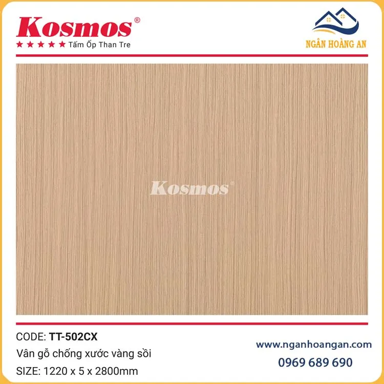 Tấm Ốp Than Tre Kosmos TT-502CX Vân Gỗ Vàng Sồi Dày 5mm Tấm Ốp Than Tre Kosmos TT-502CX Vân Gỗ Vàng Sồi Dày 5mm