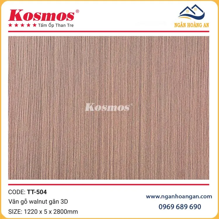 Tấm Ốp Than Tre Kosmos TT-504 Vân Gỗ Walnut 3D Dày 5mm Tấm Ốp Than Tre Kosmos TT-504 Vân Gỗ Walnut 3D Dày 5mm