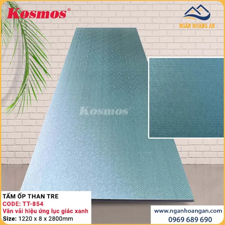 Tấm Ốp Than Tre Kosmos TT-854 Xanh Nauy Hiệu Ứng Lục Giác